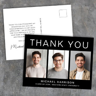Postal Graduación Foto Moderna Agradecimiento Negro