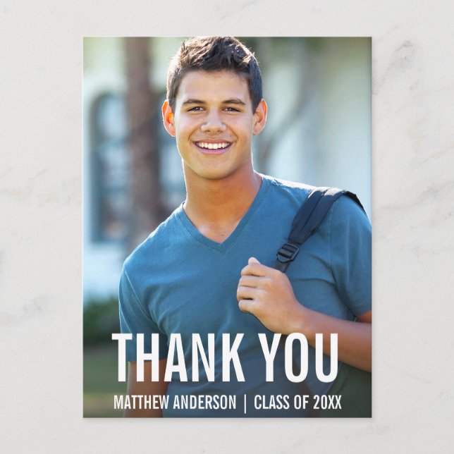 Postal Graduación Foto moderna Gracias Postcard BWB (Anverso)