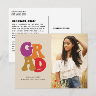Postal Graduación fotográfica de Retro Grad Colorful 70
