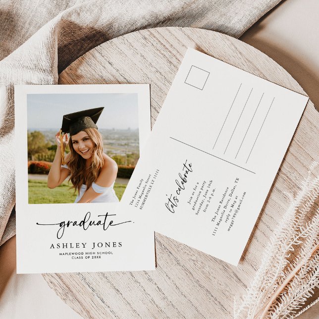 Postal Graduación fotográfica simple de caligrafía modern (Subido por el creador)