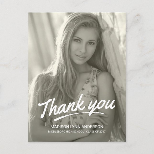 Postal Graduación Gracias A La Escritura A Mano Moderna (Anverso)