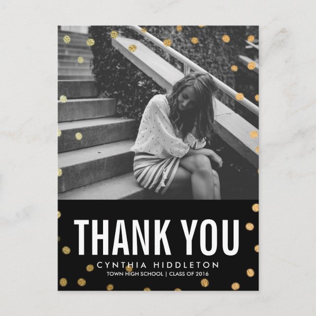 Postal Graduación Gracias Confetti De Oro (Anverso)