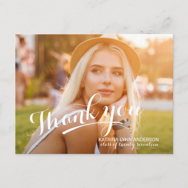 Postal Graduación Gracias Foto Escrita A Mano (Anverso)