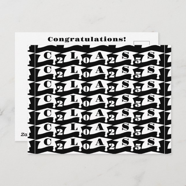 Postal Graduación Graduado Clase 2025 Negro y Blanco (Anverso / Reverso)