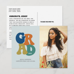 Postal Graduación Groovy de Blue Retro '70s Grad 2023