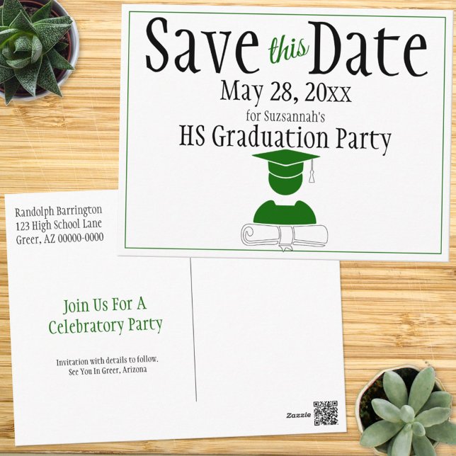 Postal Graduación Guardar La Fecha Minimalista Blanco Ver (Subido por el creador)