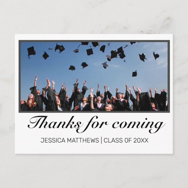 Postal Graduación mínima moderna gracias por venir foto (Anverso)