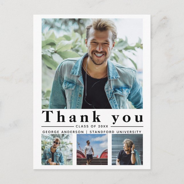 Postal Graduación Minimalista multifoto Gracias (Anverso)