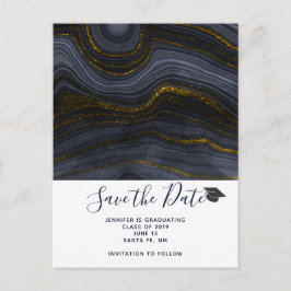 Postal Graduación moderna de Black & Gold Agate Ahorra la