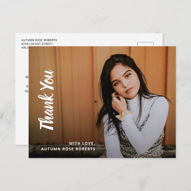 Postal Graduación Moderna Fotografía Simple Gracias (Anverso / Reverso)