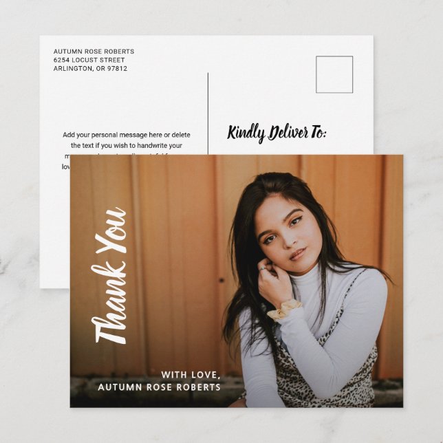 Postal Graduación Moderna Fotografía Simple Gracias (Anverso / Reverso)