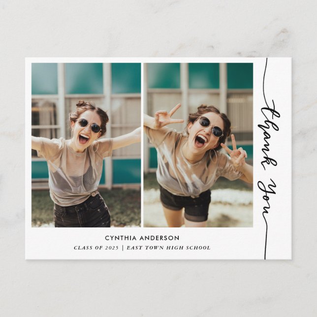 Postal Graduación Moderna Gracias Collage de fotos Script (Anverso)