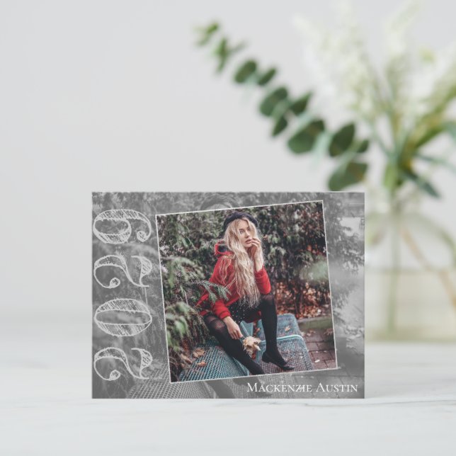 Postal Graduación moderna | Grunge Script Photo (Anverso de pie)