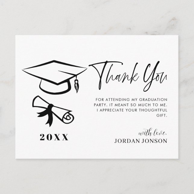 Postal Graduación moderna Minimalista de blanco negro gra (Anverso)