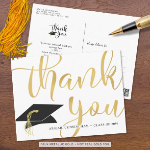 Postal Graduación Moderno Metalizado Dorado Agradecimient