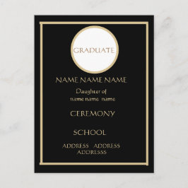 POSTAL GRADUACIÓN NEGRA Y ORO INSERTAR 4,25 X 5,6