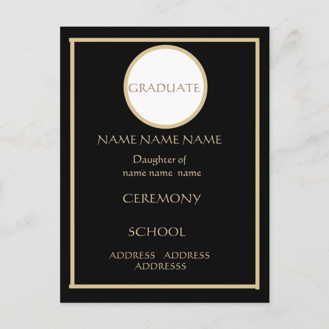 POSTAL GRADUACIÓN NEGRA Y ORO INSERTAR 4,25 X 5,6 (Anverso)