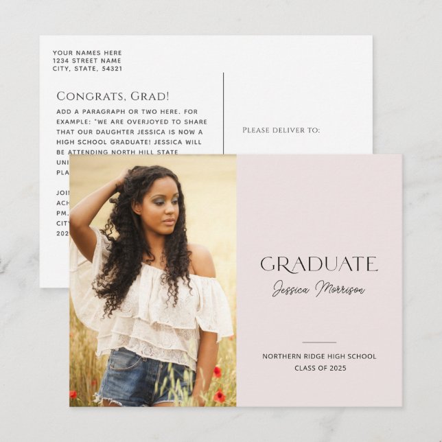 Postal Graduación Rubor Pink 1-Photo 2025 (Anverso / Reverso)