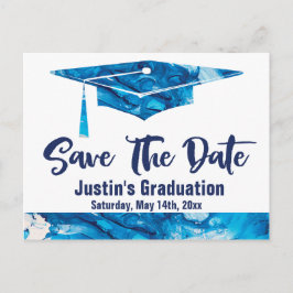 Postal Graduación Salvar La Cita Elegante Mármol Azul