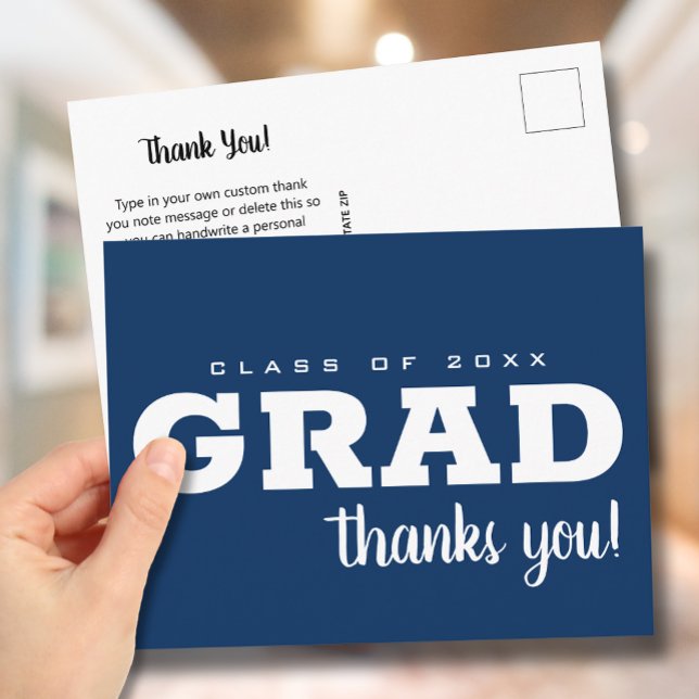 Postal Graduación simple azul y blanco gracias (Subido por el creador)