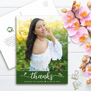 Postal Graduación Verde Foto Script Hearts Gracias