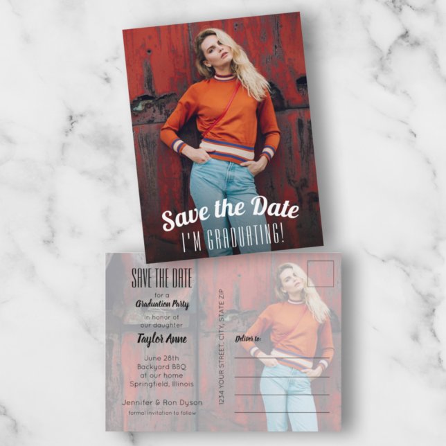 Postal Graduación vertical de fotos Guardar la fecha (Subido por el creador)