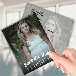 Postal Graduación vertical de fotos Guardar la fecha