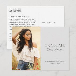 Postal Graduada 2025 Elegante Gris Foto Graduación