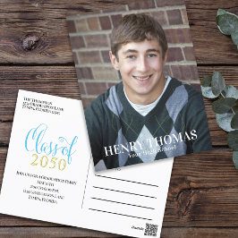 Postal Graduado de fotografía Moderno, simple, dorado Min