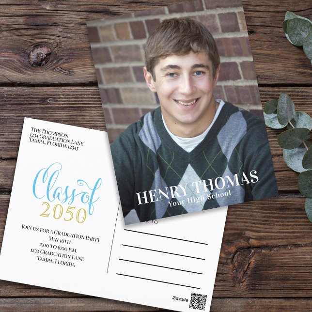 Postal Graduado de fotografía Moderno, simple, dorado Min (Subido por el creador)