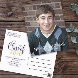 Postal Graduado de fotos Moderno y Simple Púrpura Minimal