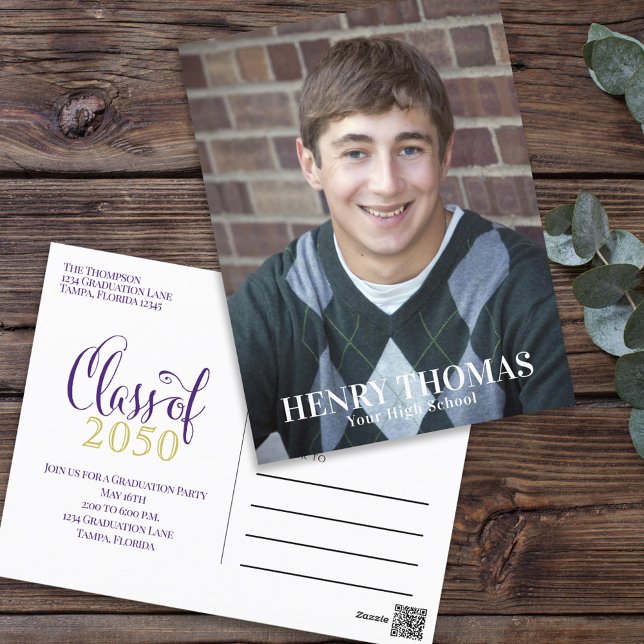 Postal Graduado de fotos Moderno y Simple Púrpura Minimal (Subido por el creador)