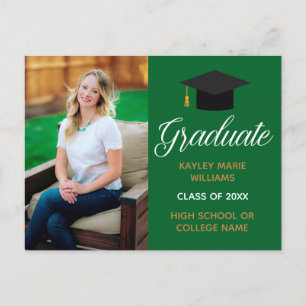 Postal Graduado de Oro Verde Foto Personalizado 2024 Grad