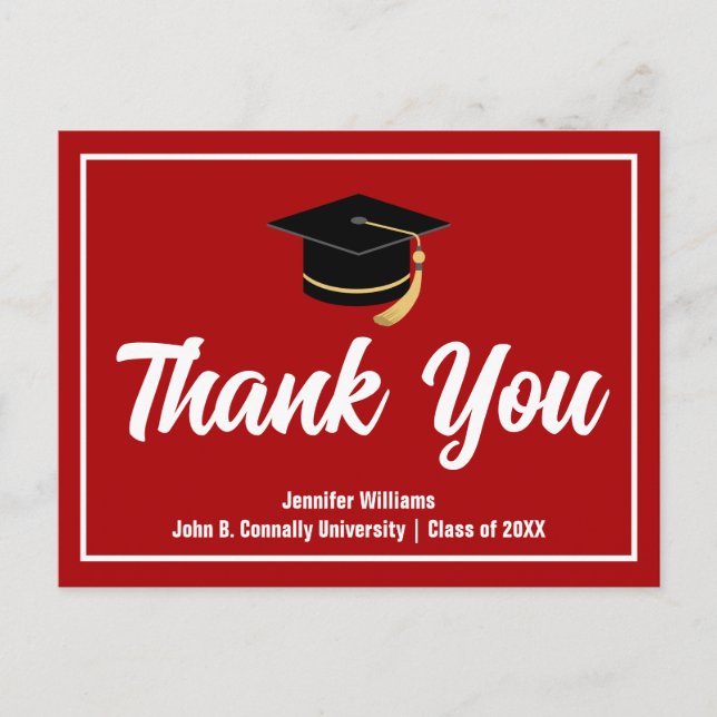 Postal Graduado de Personalizado de Graduación Blanco Roj (Anverso)