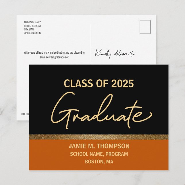 Postal Graduado del Colegio de Oro naranja de 2025 (Anverso / Reverso)