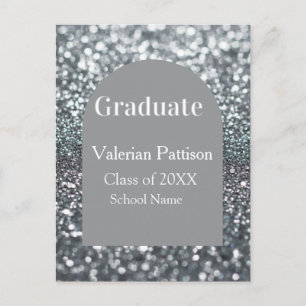 Postal Graduado gris plateado brillo forma de arco nombre
