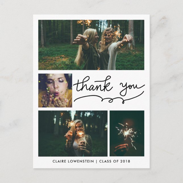 Postal Graduado manuscrito | Cuatro fotos | Gracias (Anverso)