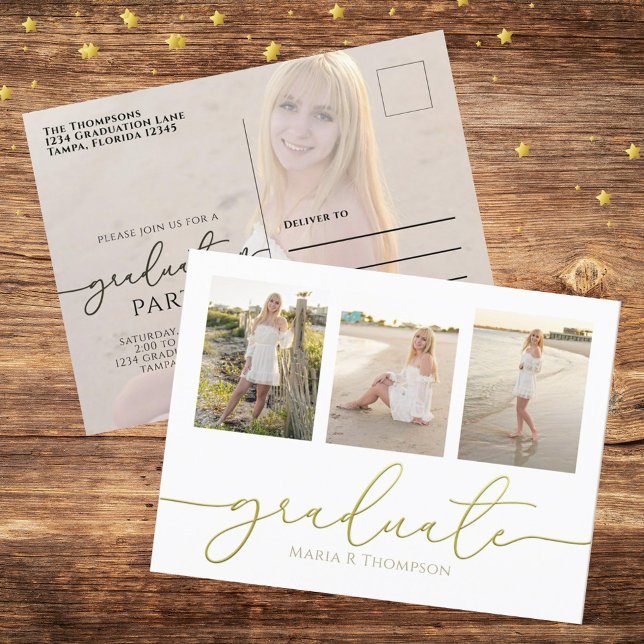 Postal Graduado Minimalista Moderno Simple Foto Dorada (Subido por el creador)