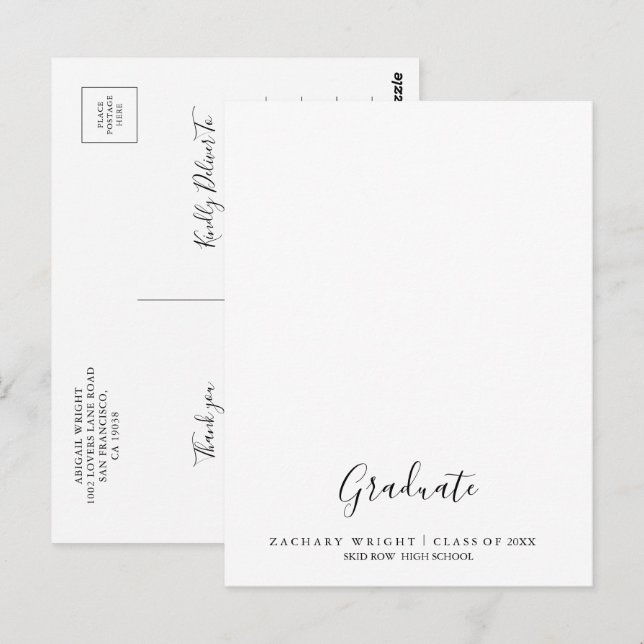 Postal Graduado Minimalista simple gracias (Anverso / Reverso)
