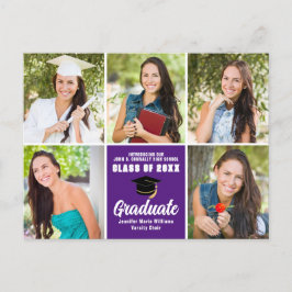 Postal Graduado morado Collage de fotos graduado moderno