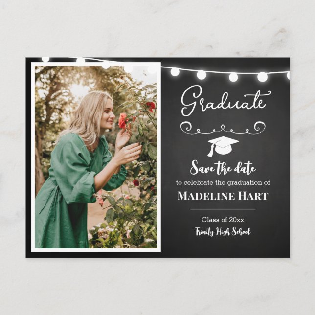 Postal Graduado Vintage de Chalkboard Lights | Guardar La (Anverso)