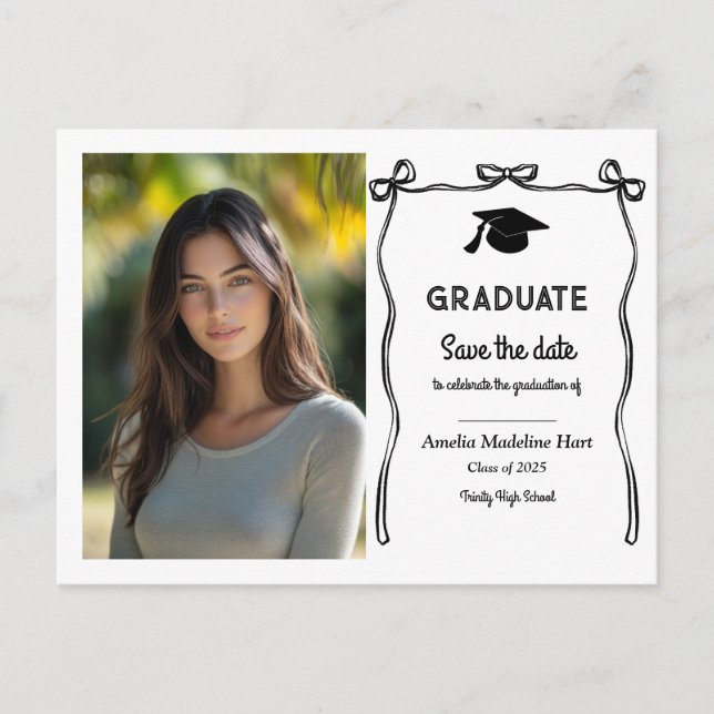Postal Graduate Cute Bows Girly | Guardar la foto de fech (Anverso)