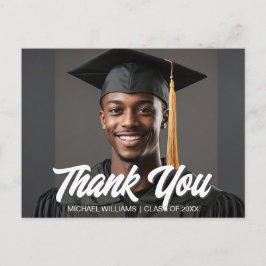 Postal Graduate Photo Bold Script Graduation Thank You