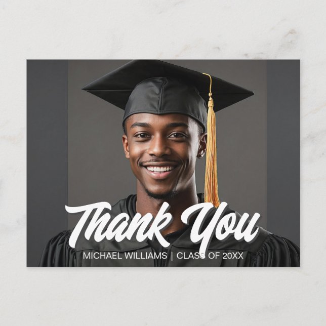 Postal Graduate Photo Bold Script Graduation Thank You (Anverso)