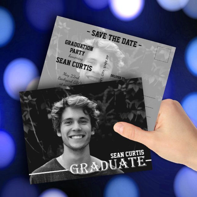 Postal GRADUATE Photo Save the Date (Photo graduation Save the Date postcards feature your details on the back)