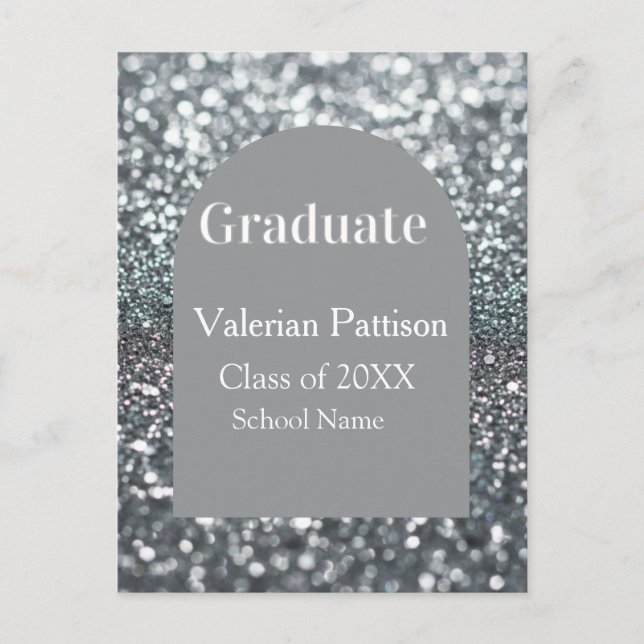 Postal Graduate silver gray glitter arch shape name year (Anverso)