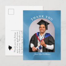 Graduation Arch blue background Thank You postcard