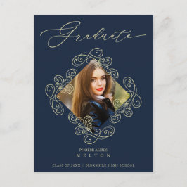Postal Graduation Gold Diamond Flourish Photo Invitation