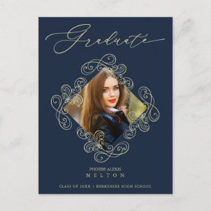 Postal Graduation Gold Diamond Flourish Photo Invitation