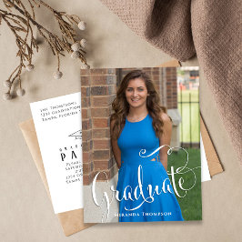 Postal Graduation Photo Calligraphy Script Simple White